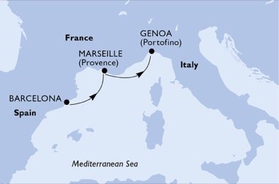 Španělsko, Francie, Itálie z Barcelony na lodi MSC Meraviglia