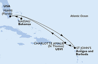 USA, Antigua a Barbuda, Bahamy z Miami na lodi MSC Divina