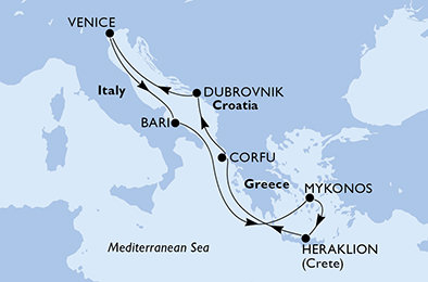 Itálie, Řecko, Chorvatsko z Bari na lodi MSC Lirica