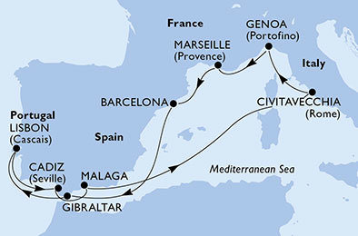 Itálie, Francie, Španělsko, Velká Británie, Portugalsko z Janova na lodi MSC Magnifica