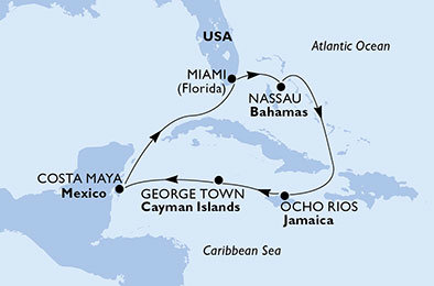 USA, Jamajka, Kajmanské ostrovy, Mexiko, Bahamy z Miami na lodi MSC Seaside