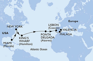 USA, Bermudy, Portugalsko, Španělsko z Miami na lodi MSC Divina