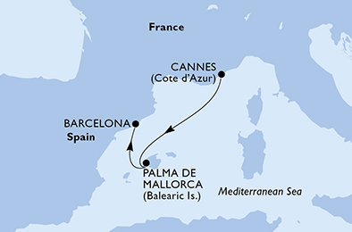Francie, Španělsko z Cannes na lodi MSC Seaview