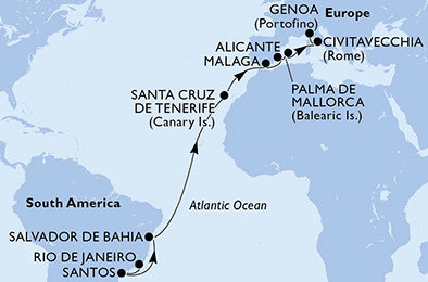 Brazílie, Španělsko, Itálie z Rio de Janeira na lodi MSC Fantasia