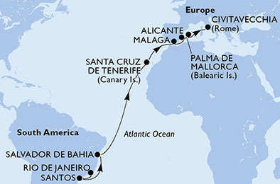 Brazílie, Španělsko, Itálie z Rio de Janeira na lodi MSC Fantasia
