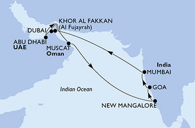 Spojené arabské emiráty, Omán, Indie z Dubaje na lodi MSC Lirica