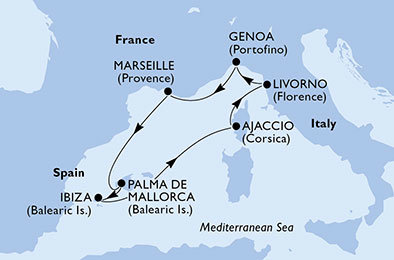 Francie, Španělsko, Itálie z Palma de Mallorca na lodi MSC Fantasia