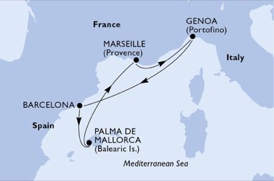 Itálie, Španělsko, Francie z Janova na lodi MSC Preziosa
