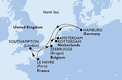 Nizozemsko, Německo, Francie, Velká Británie, Belgie z Rotterdamu na lodi MSC Preziosa