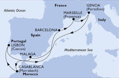 Portugalsko, Španělsko, Francie, Itálie, Maroko z Lisabonu na lodi MSC Preziosa