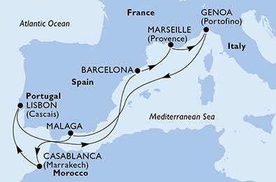 Francie, Itálie, Španělsko, Maroko, Portugalsko z Marseille na lodi MSC Preziosa