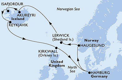 Německo, Norsko, Velká Británie, Island z Hamburku na lodi MSC Orchestra