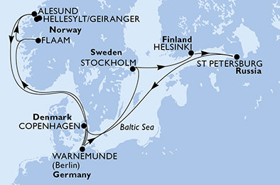 Dánsko, Německo, Švédsko, Finsko, Rusko, Norsko z Warnemünde na lodi MSC Poesia