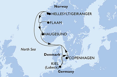 Německo, Dánsko, Norsko z Kielu na lodi MSC Meraviglia