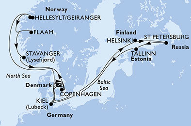 Dánsko, Norsko, Německo, Finsko, Rusko, Estonsko z Kodaně na lodi MSC Meraviglia