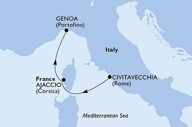 Itálie, Francie z Civitavecchia na lodi MSC Meraviglia