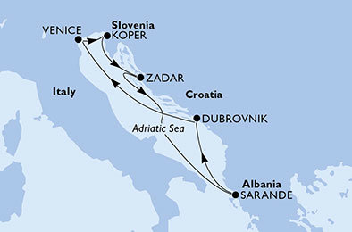 Itálie, Slovinsko, Chorvatsko, Albánie z Benátek na lodi MSC Musica