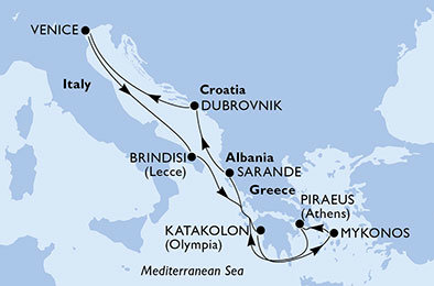 Itálie, Řecko, Albánie, Chorvatsko z Benátek na lodi MSC Musica