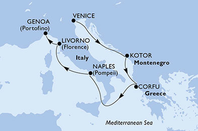 Itálie, Černá Hora, Řecko z Benátek na lodi MSC Musica