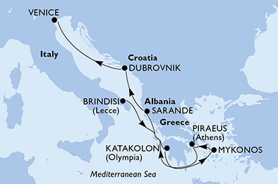 Itálie, Řecko, Albánie, Chorvatsko z Brindisi na lodi MSC Musica