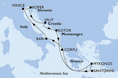 Itálie, Slovinsko, Chorvatsko, Černá Hora, Řecko z Benátek na lodi MSC Opera