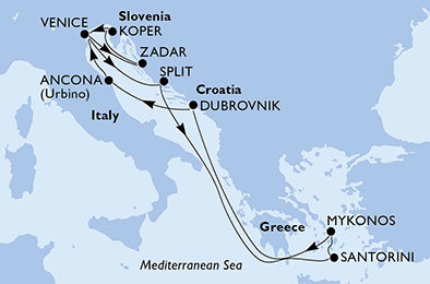 Itálie, Chorvatsko, Řecko, Slovinsko z Benátek na lodi MSC Sinfonia