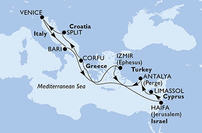 Itálie, Kypr, Řecko, Chorvatsko z Benátek na lodi MSC Lirica
