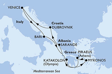 Itálie, Řecko, Albánie, Chorvatsko z Katakolonu na lodi MSC Lirica