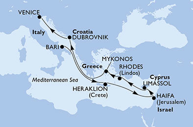 Itálie, Řecko, Kypr, Chorvatsko z Bari na lodi MSC Lirica