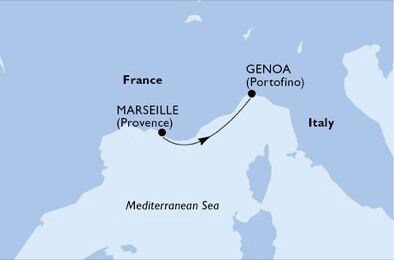 Francie, Itálie z Marseille na lodi MSC Bellissima