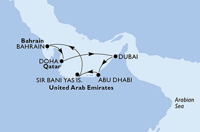 Spojené arabské emiráty, Bahrajn, Katar z Dubaje na lodi MSC Bellissima
