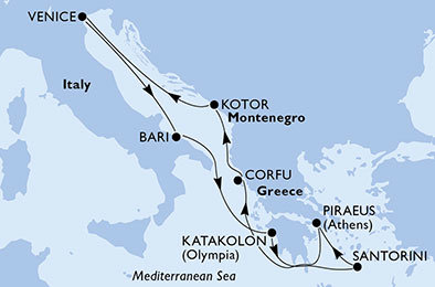 Itálie, Řecko, Černá Hora z Bari na lodi MSC Magnifica