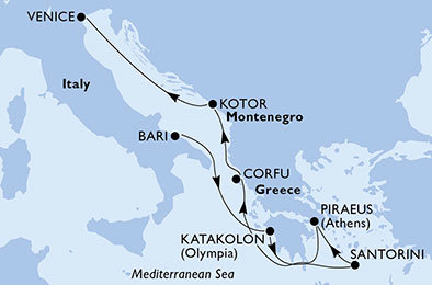 Itálie, Řecko, Černá Hora z Bari na lodi MSC Magnifica