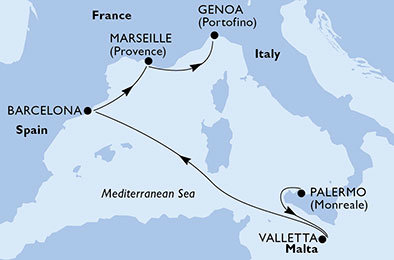 Itálie, Malta, Španělsko, Francie z Palerma na lodi MSC Grandiosa