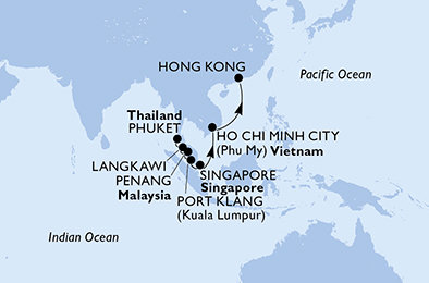 Thajsko, Malajsie, Singapur, Vietnam, Čína na lodi MSC Splendida