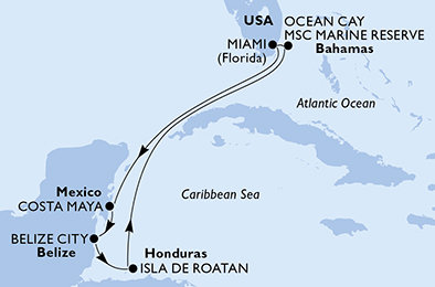 USA, Mexiko, Belize, Honduras, Bahamy z Miami na lodi MSC Meraviglia