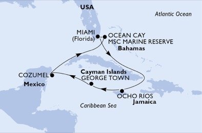 USA, Jamajka, Kajmanské ostrovy, Mexiko, Bahamy z Miami na lodi MSC Seaside