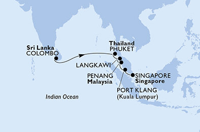 Srí Lanka, Thajsko, Malajsie, Singapur na lodi MSC Splendida