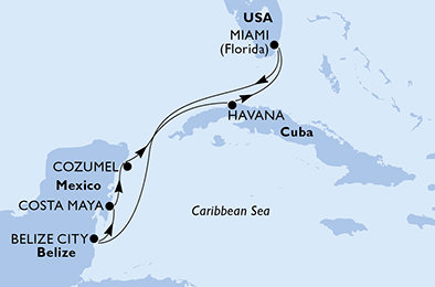 USA, Belize, Mexiko, Kuba z Miami na lodi MSC Armonia