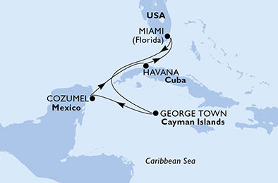 USA, Kajmanské ostrovy, Mexiko, Kuba z Miami na lodi MSC Armonia