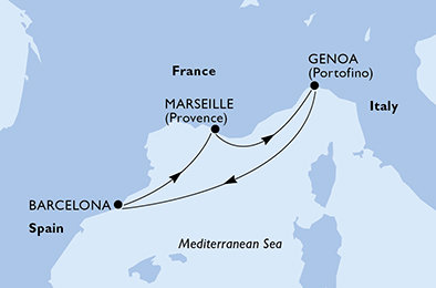 Itálie, Francie, Španělsko z Marseille na lodi MSC Bellissima
