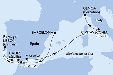 Španělsko, Velká Británie, Portugalsko, Itálie z Barcelony na lodi MSC Magnifica