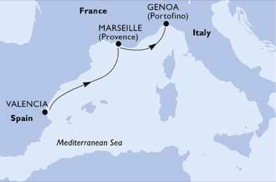 Itálie, Francie, Španělsko z Valencie na lodi MSC Meraviglia
