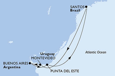 Brazílie, Uruguay, Argentina ze Santosu na lodi MSC Poesia