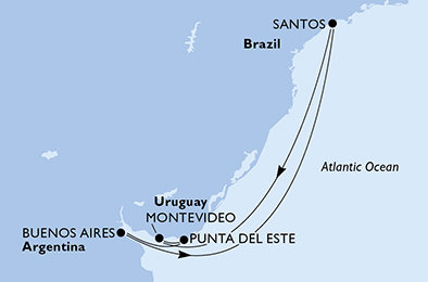 Brazílie, Uruguay, Argentina ze Santosu na lodi MSC Poesia