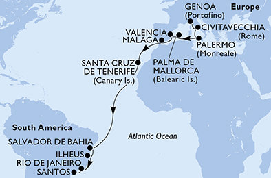 Itálie, Španělsko, Brazílie z Janova na lodi MSC Seaview