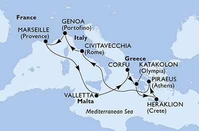 Francie, Malta, Řecko, Itálie z Marseille na lodi MSC Poesia