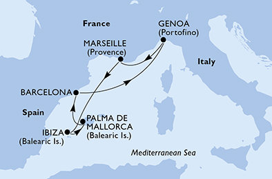 Španělsko, Itálie, Francie z Barcelony na lodi MSC Orchestra