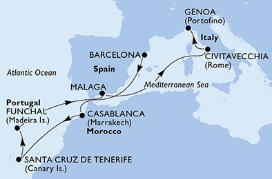 Španělsko, Maroko, Portugalsko, Itálie z Barcelony na lodi MSC Poesia