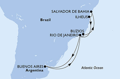 Argentina, Brazílie z Buenos Aires na lodi MSC Fantasia